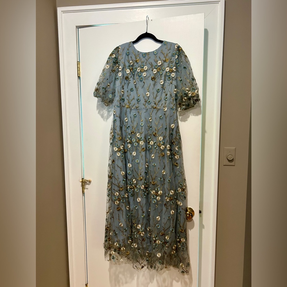 Baltic Born Dusty Blue Floral Embroidered Midi Dress - Picture 3 of 8